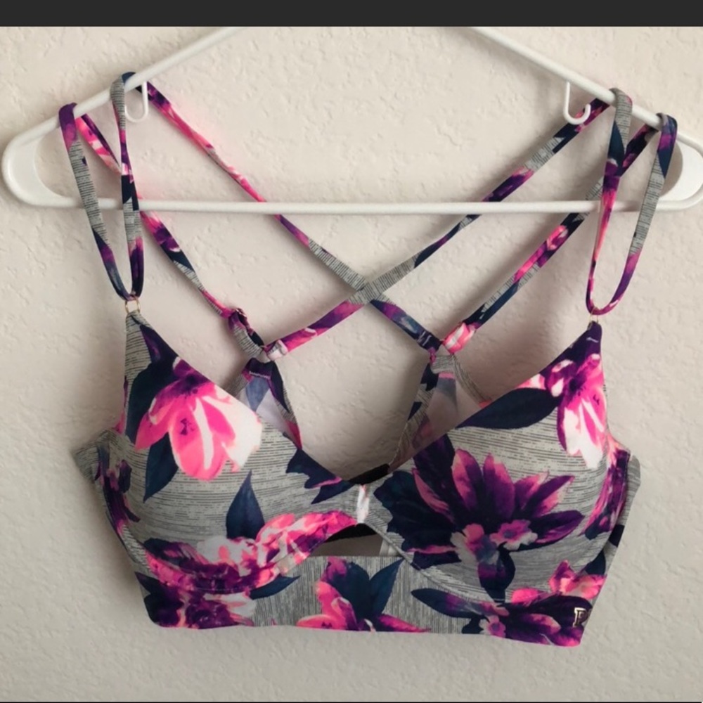 Pink strappy bra